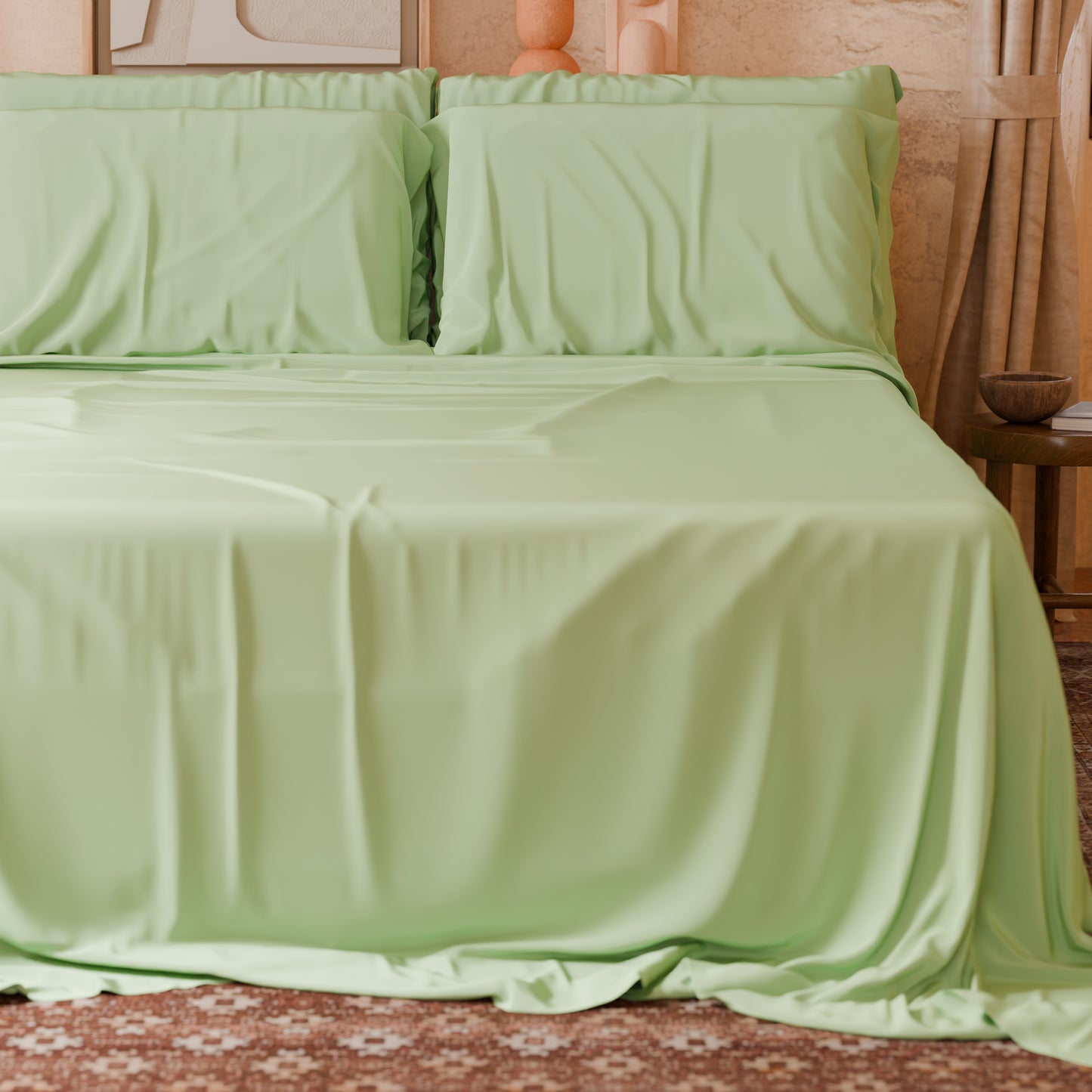 Draps doubles, simples, une place et demie, en coton, Sauge