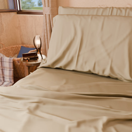 Draps Uni en Satin de Coton Beige