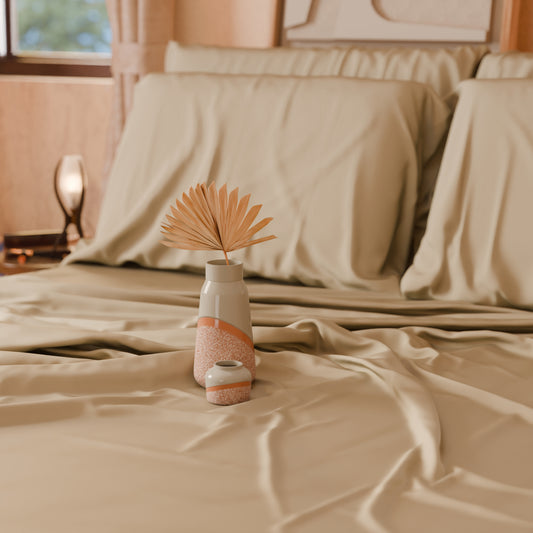 Draps Uni en Satin de Coton Beige