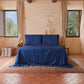 Draps Uni en Satin de Coton Bleu