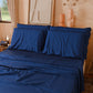 Draps Uni en Satin de Coton Bleu