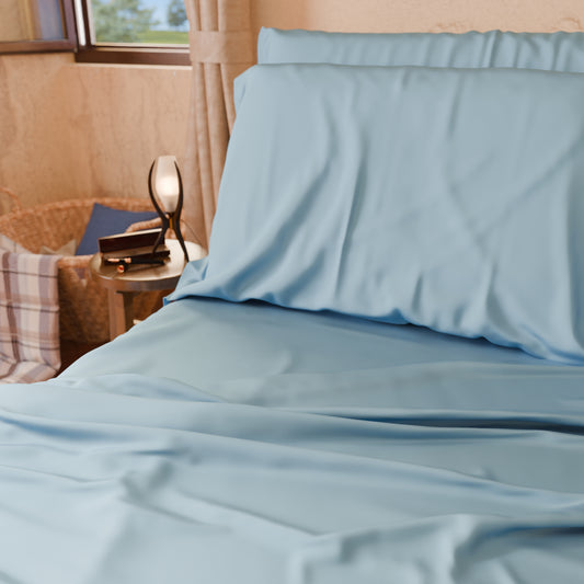 Draps Uni en Satin de Coton Céleste
