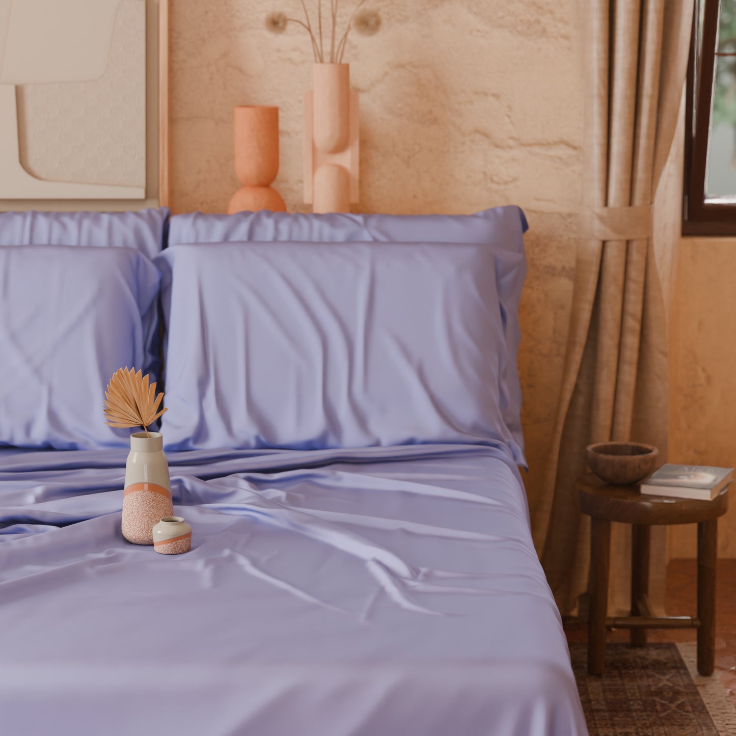 Draps Uni en Satin de Coton Lilas