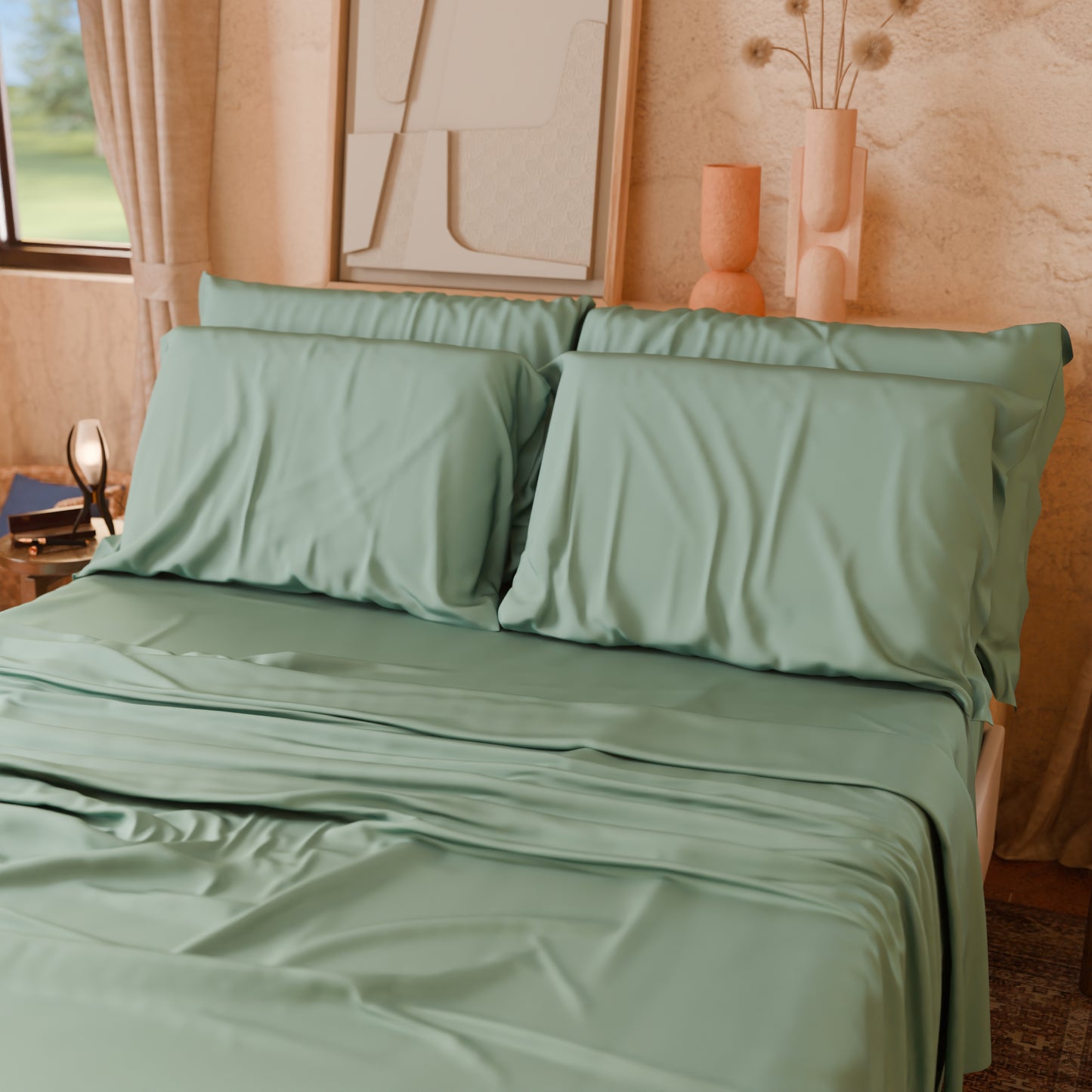 Draps Uni en Satin de Coton Sauge