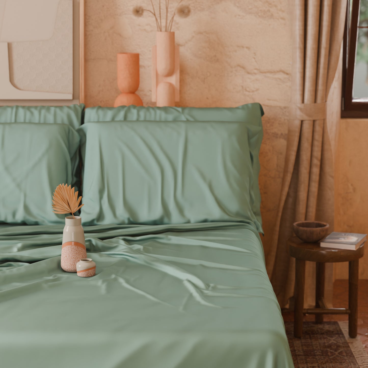 Draps Uni en Satin de Coton Sauge
