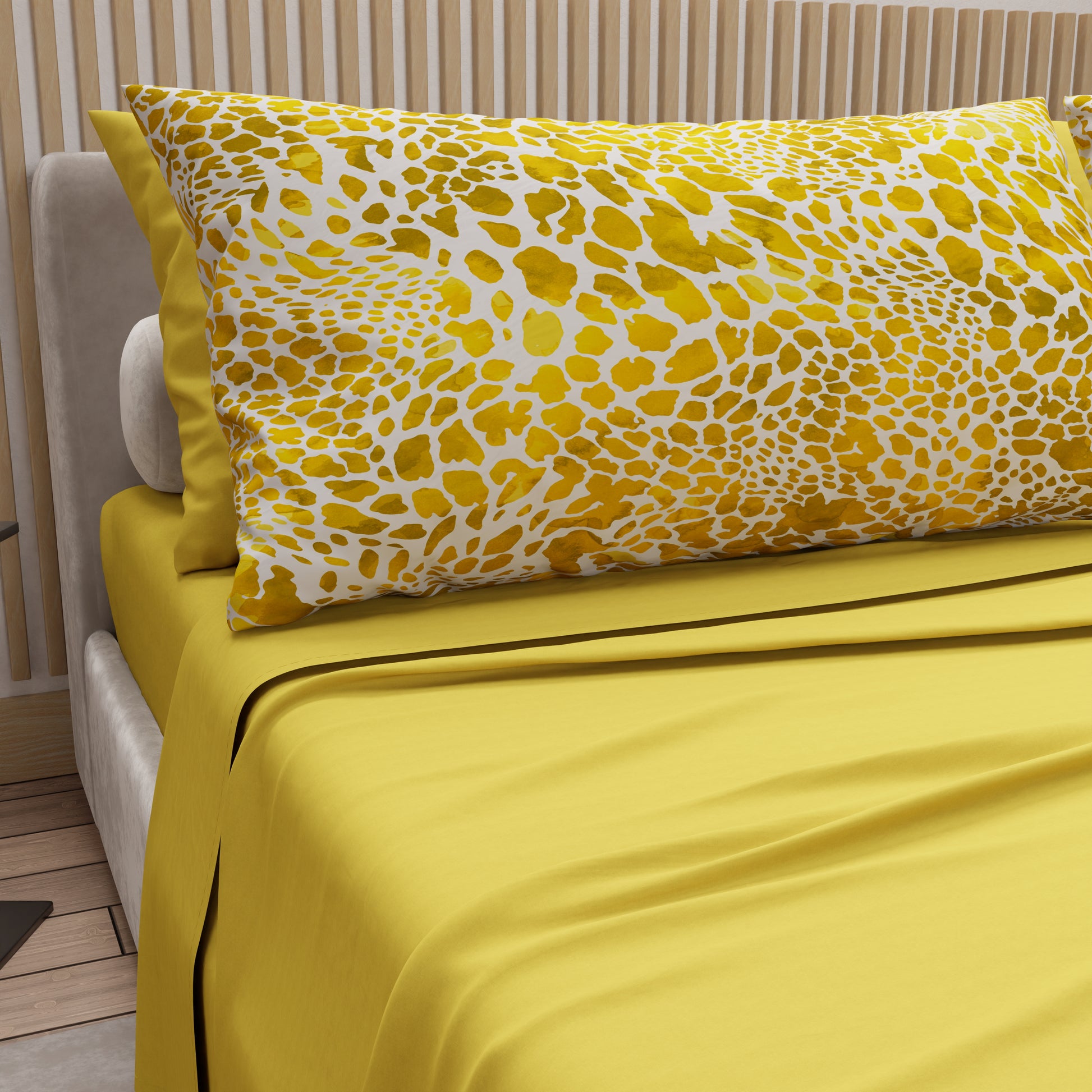Set Animalier Cobra Giallo Copriletti Estivi + Lenzuola in Cotone + Federa in Stampa Digitale.