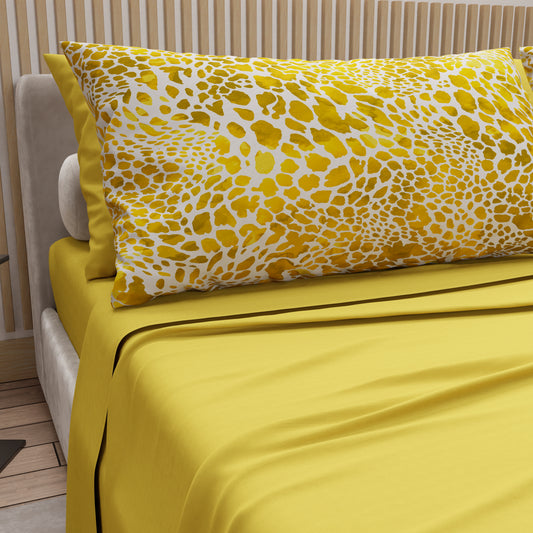 Set Animalier Cobra Giallo Copriletti Estivi + Lenzuola in Cotone + Federa in Stampa Digitale.