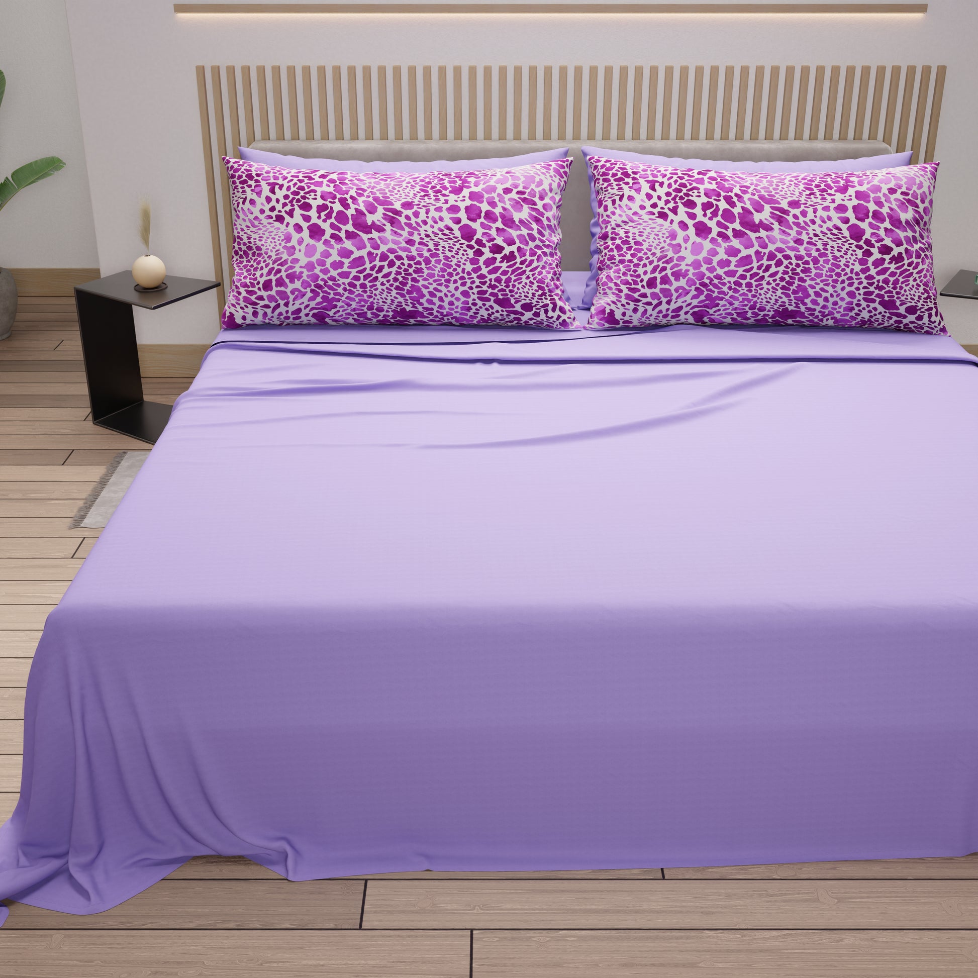 Lenzuola in Cotone, Completo Letto con Federe in Stampa Digitale Cobra Lilla.