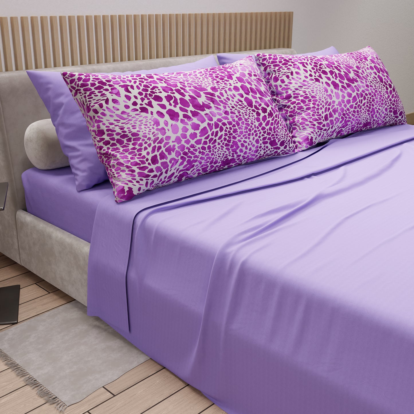 Lenzuola in Cotone, Completo Letto con Federe in Stampa Digitale Cobra Lilla.