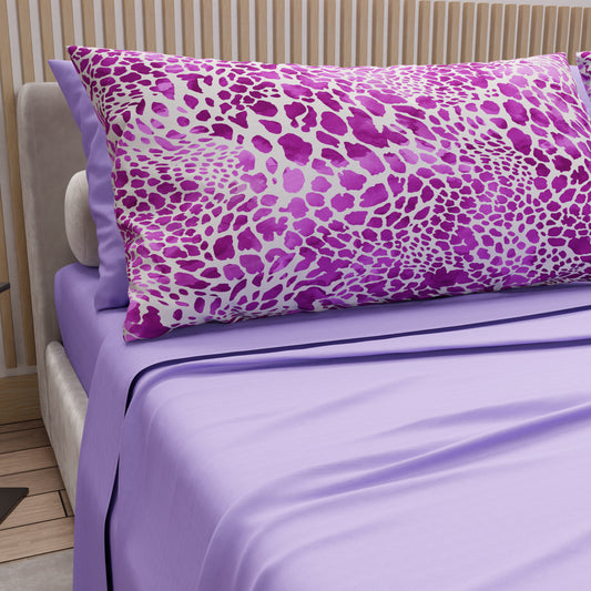 Lenzuola in Cotone, Completo Letto con Federe in Stampa Digitale Cobra Lilla.