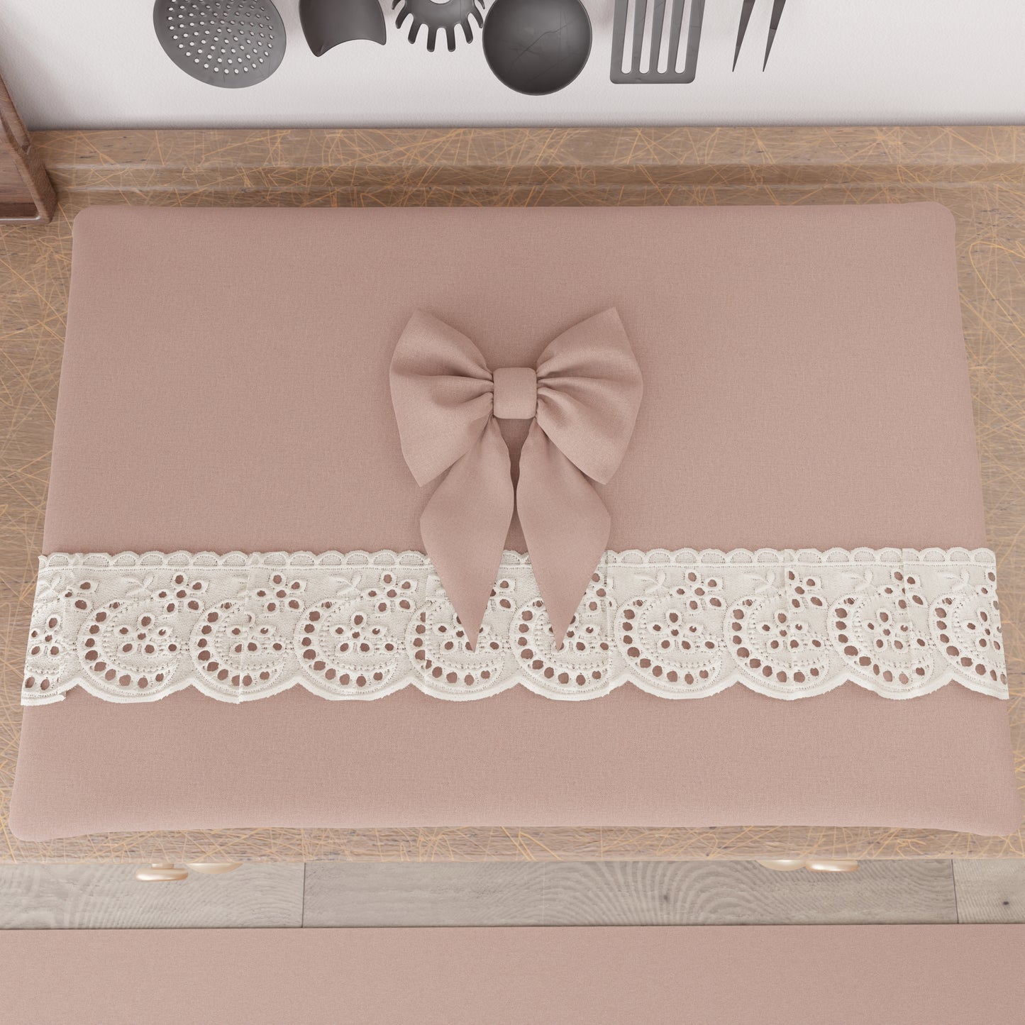 Coprifornello Coprifuochi Shabby Chic con Pizzo e Fiocco Cipria