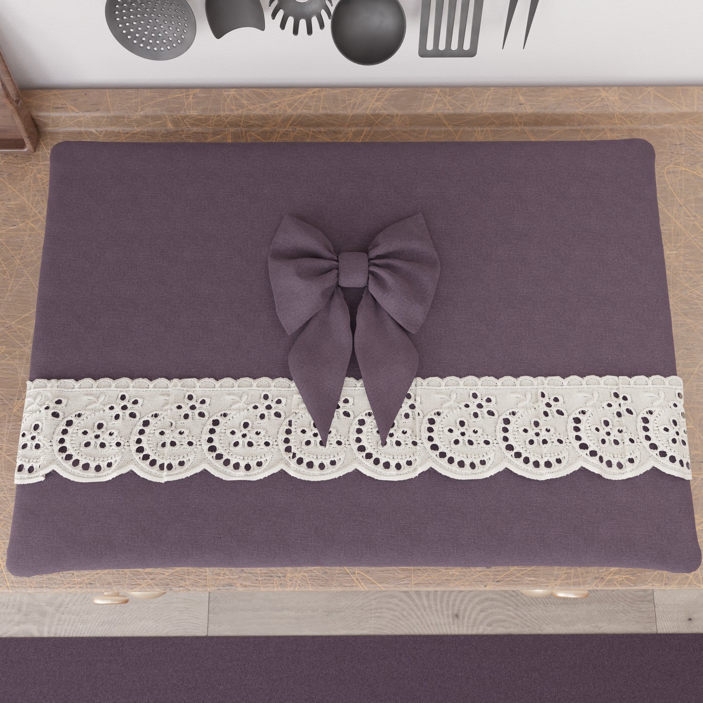 Housse de Plaque de Cuisson Shabby Chic avec Dentelle et Noeud Mauve