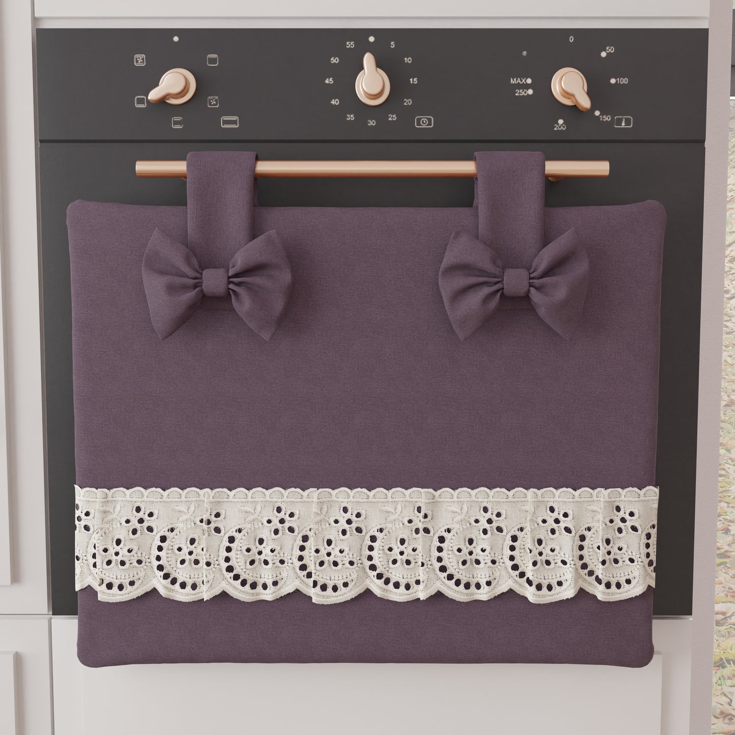 Housse de Four Élégante Shabby Chic avec Dentelle et Noeuds Mauve