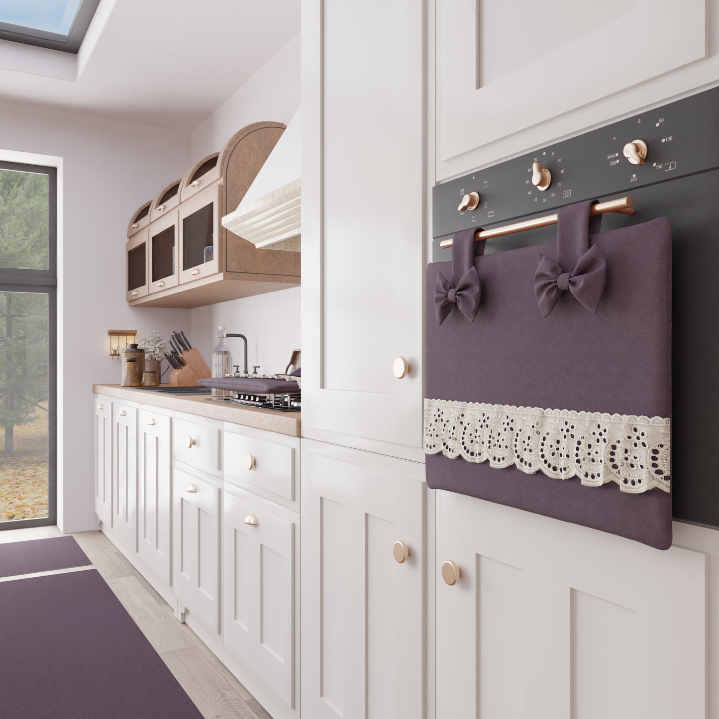 Housse de Four Élégante Shabby Chic avec Dentelle et Noeuds Mauve