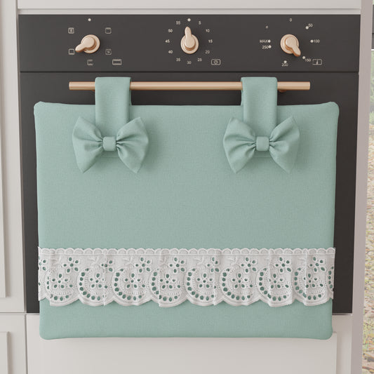 Copriforno Elegante Shabby Chic con Pizzo e Fiocchi Verde Acqua
