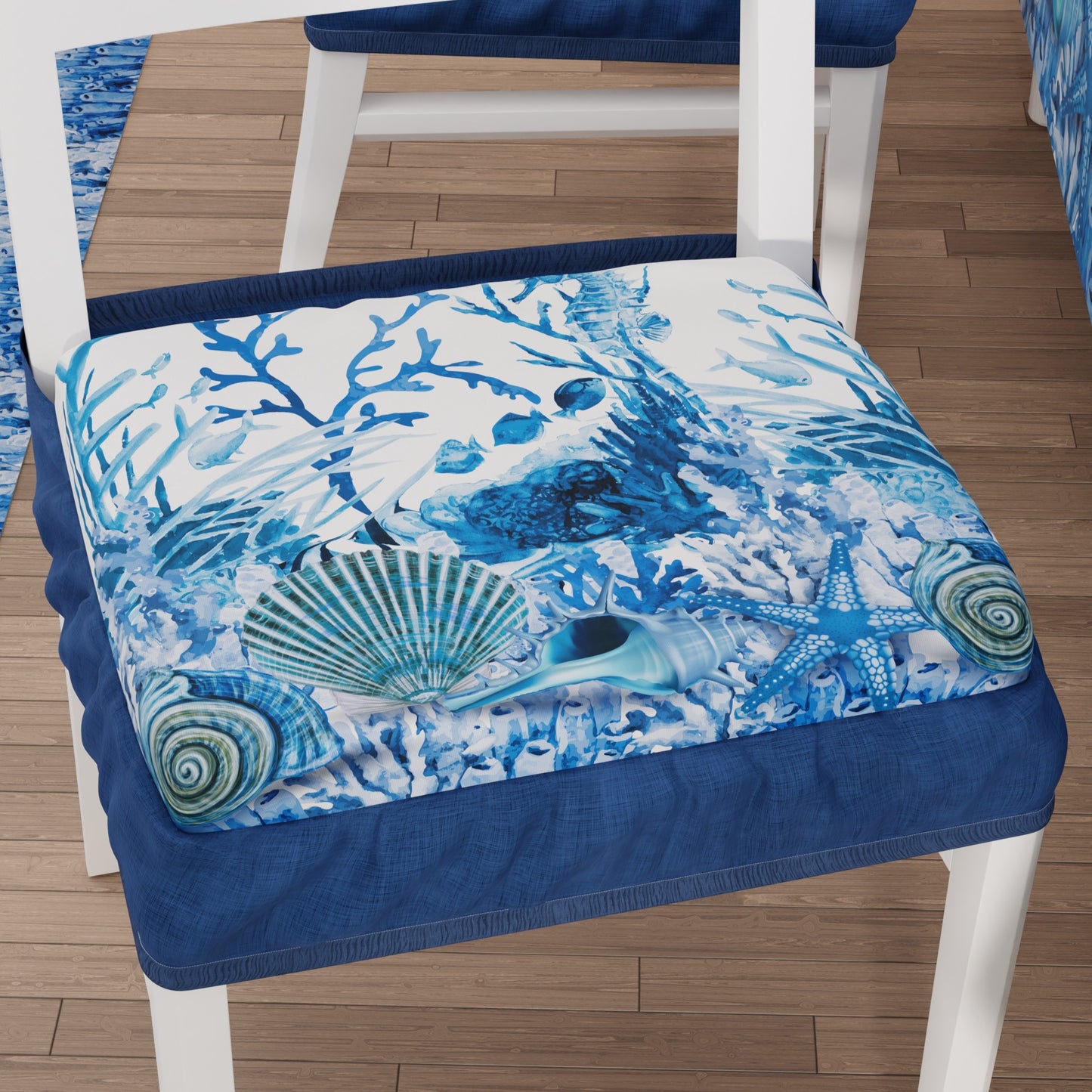 Coussins pour chaises avec élastique, Housses de chaise en impression numérique 2 Corail Bleu