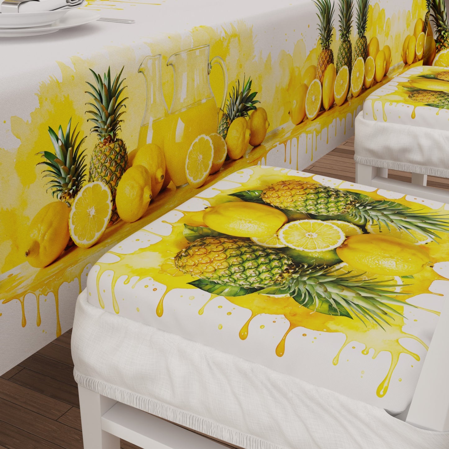 Coussins pour Chaises avec Élastique Housse de Chaise en Impression Digitale Fruit Jaune - Citron et Ananas