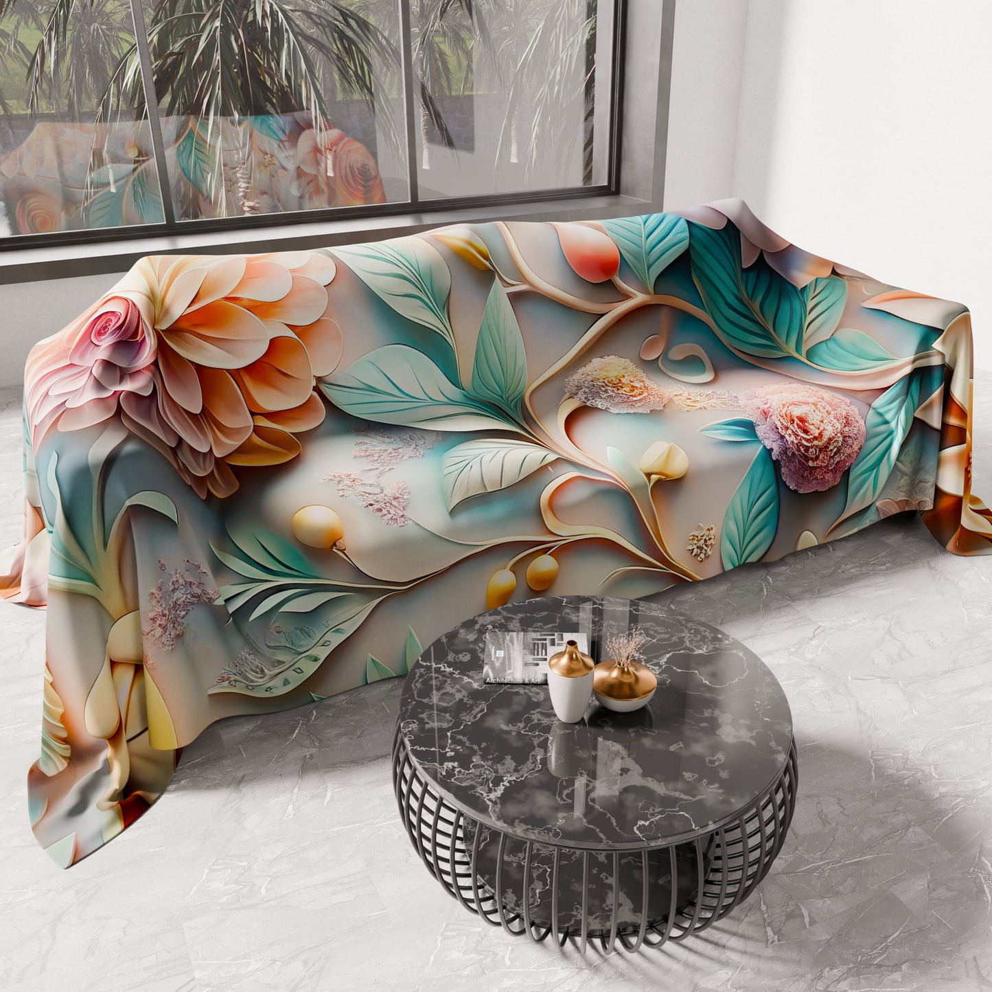 Drap housse pour canapé, couvre-lit, nappe et tout usage en microfibre | Motif floral 05-11