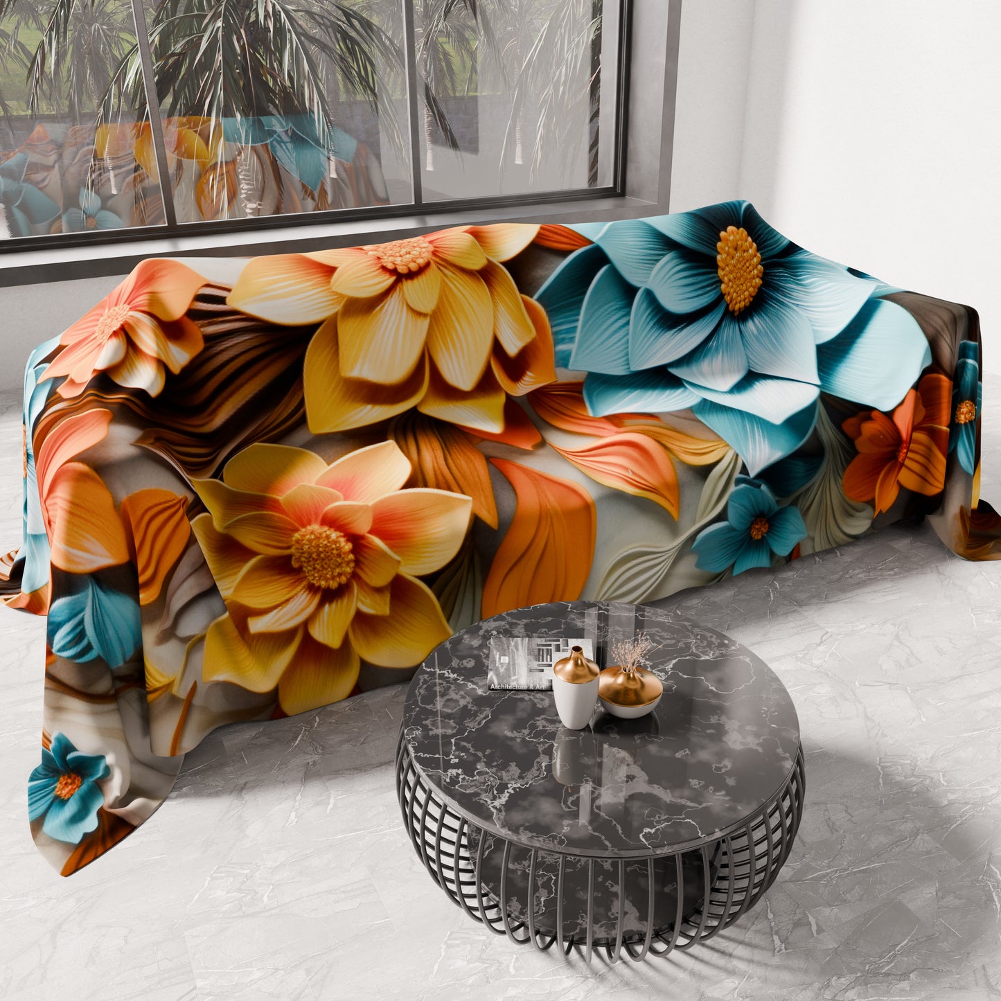 Drap housse décoratif pour canapé, couvre-lit, nappe et tout usage en microfibre | Motif floral 05-16