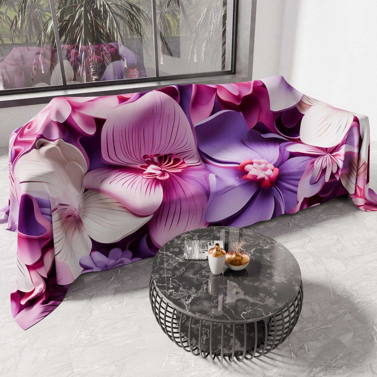 Drap housse décoratif pour canapé, couvre-lit, nappe et tout usage en microfibre | Motif floral 05-23