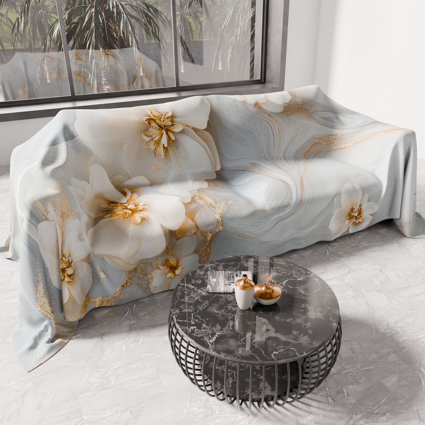 Drap housse décoratif pour canapé, couvre-lit, nappe et tout usage en microfibre | Motif floral 06-1