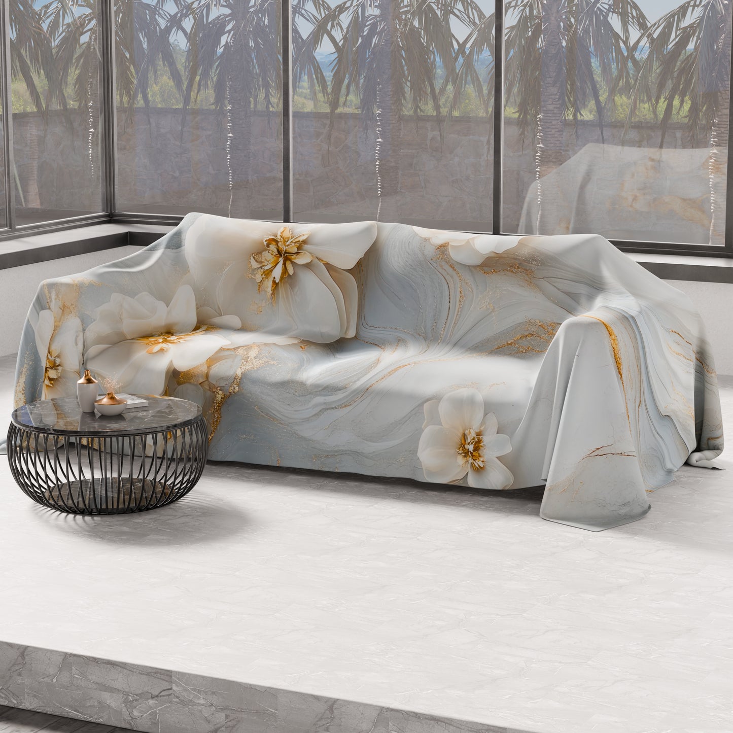 Drap housse décoratif pour canapé, couvre-lit, nappe et tout usage en microfibre | Motif floral 06-1