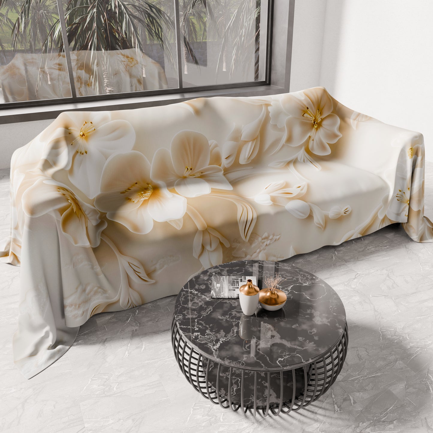 Drap housse décoratif pour canapé, couvre-lit, nappe et tout usage en microfibre | Motif floral 06-10