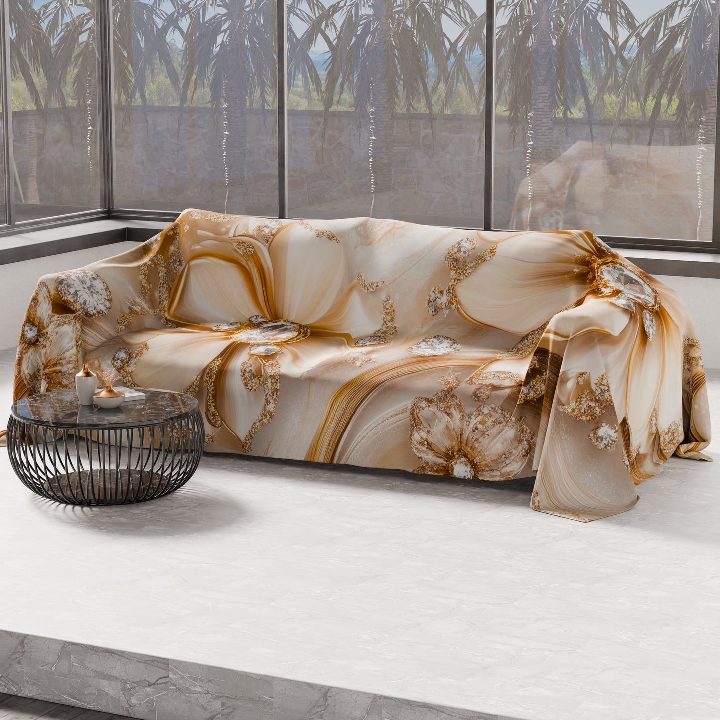 Drap housse décoratif pour canapé, couvre-lit, nappe et tout usage en microfibre | Motif floral 06-13