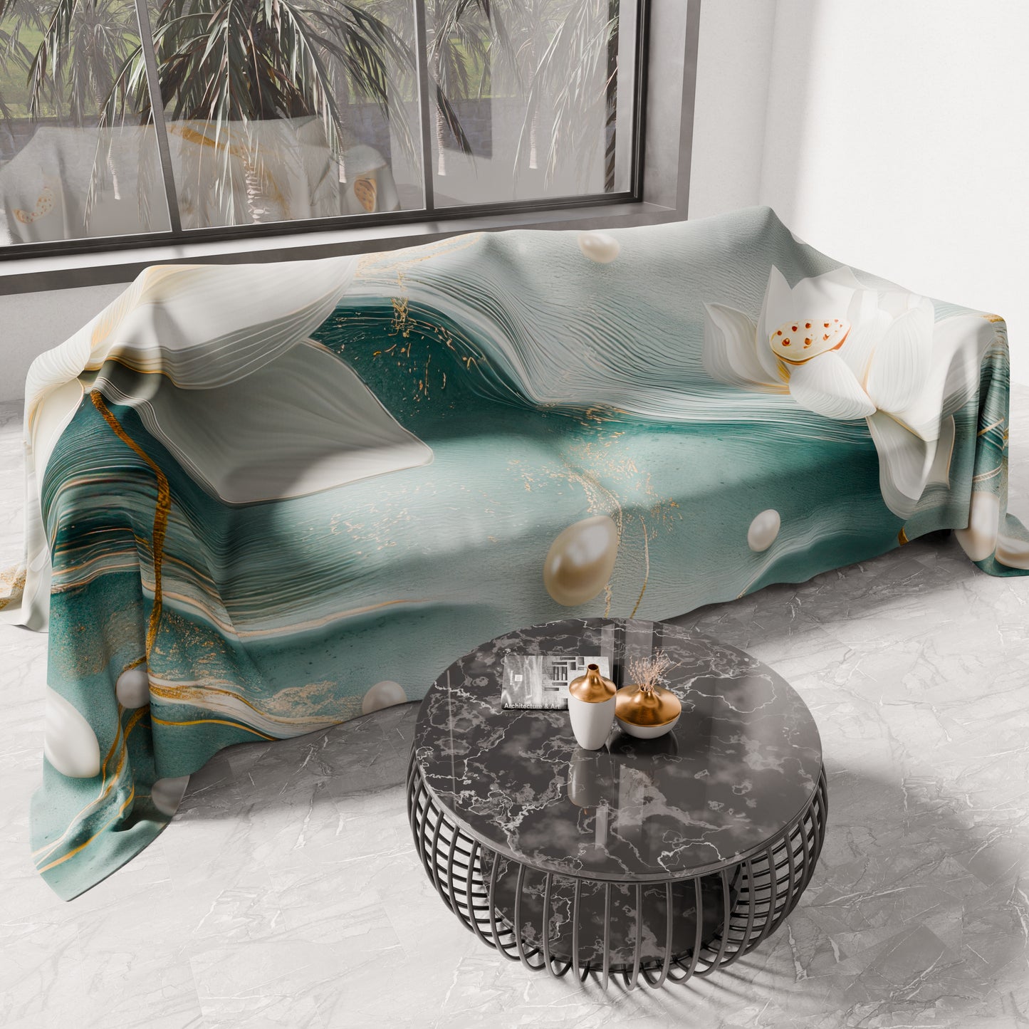 Drap housse décoratif pour canapé, couvre-lit, nappe et tout usage en microfibre | Motif floral 06-14