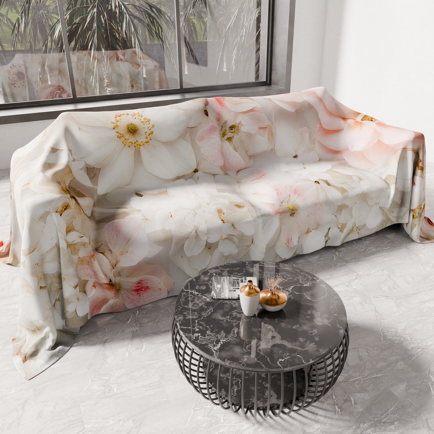 Drap housse pour canapé, couvre-lit, nappe et tout usage en microfibre | Motif floral 06-21