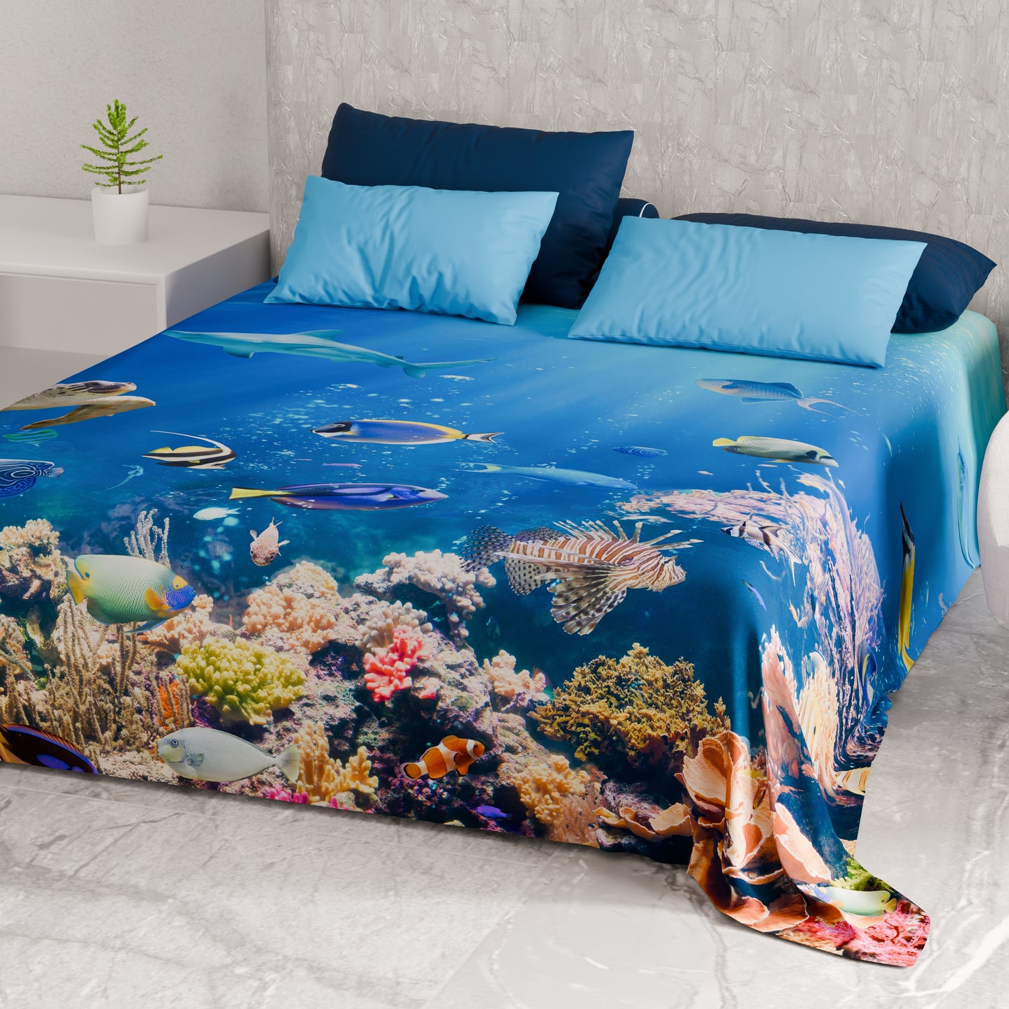 Drap housse pour canapé, couvre-lit, nappe et tout usage en microfibre | Motif Aquarium