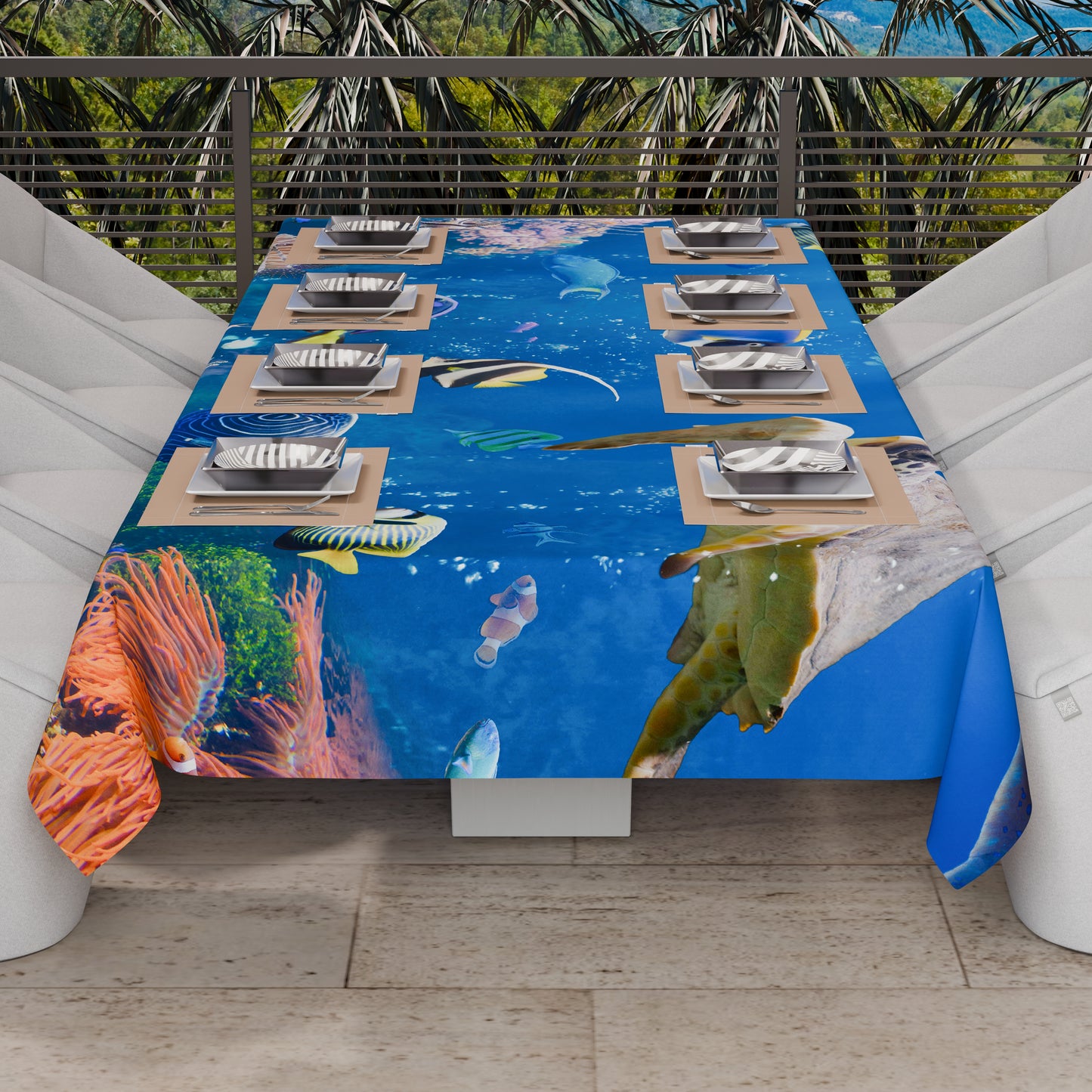 Drap housse pour canapé, couvre-lit, nappe et tout usage en microfibre | Motif Aquarium