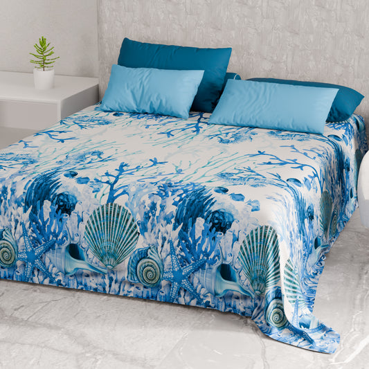 Telo Arredo Copridivano, Copriletto, Copritavolo e Copritutto in Microfibra | Fantasia Corallo Blu