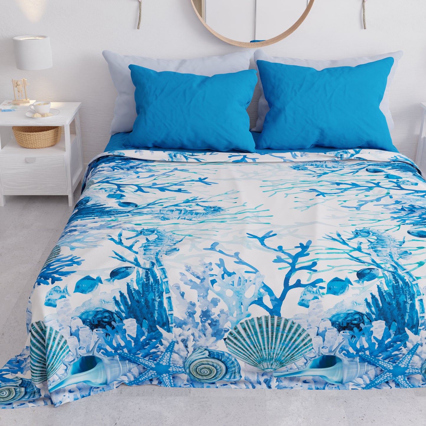 Copriletto estivo Corallo Blu PETTI Artigiani Italiani, vista frontale
