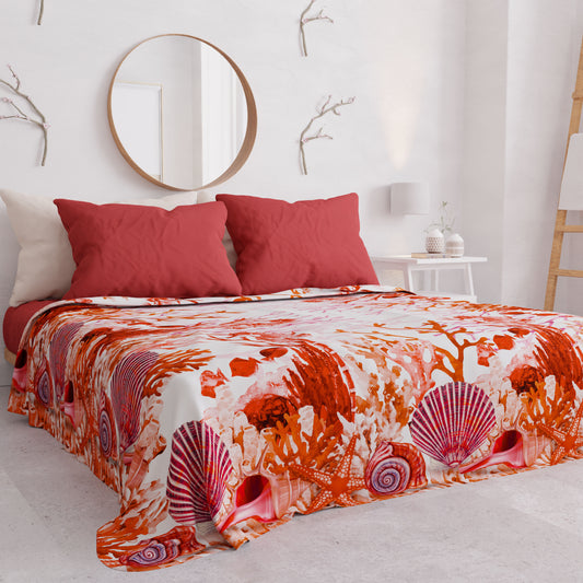 Copriletto Estivo, Coperta Leggera, Lenzuola Copriletto, Corallo Rosso