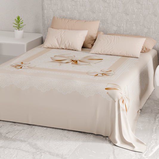 Telo Arredo Copridivano, Copriletto, Copritavolo e Copritutto in Microfibra | Fantasia Fiocco Beige