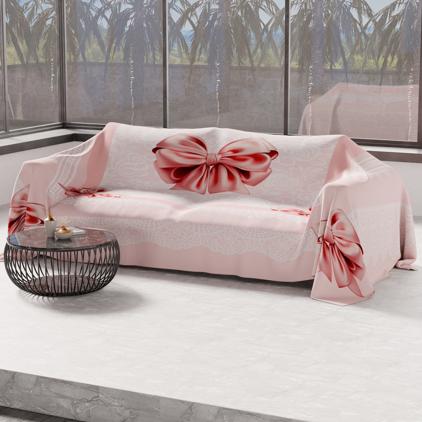 Telo Arredo Copridivano, Copriletto, Copritavolo e Copritutto in Microfibra | Fantasia Fiocco Rosa