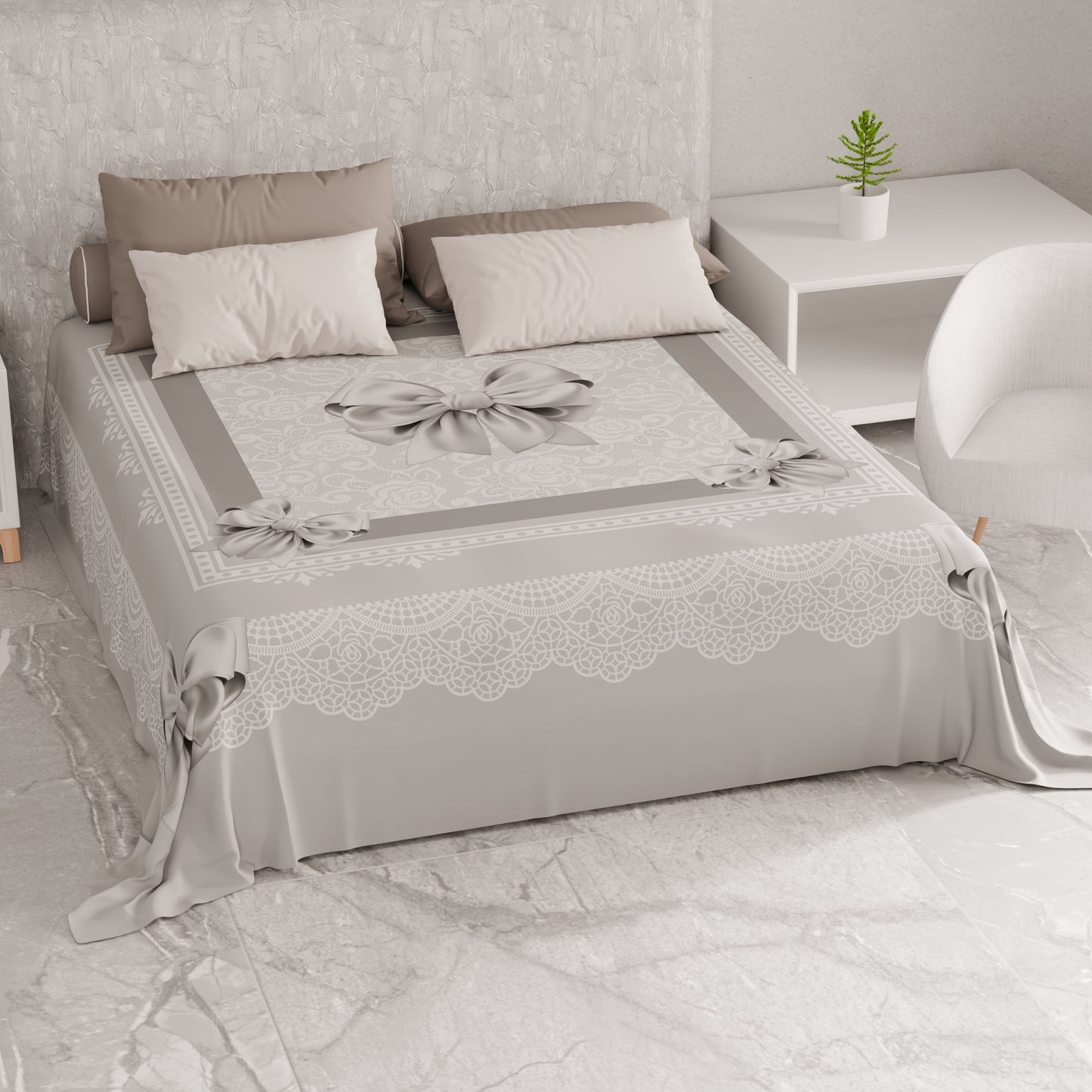 Telo Arredo Copridivano, Copriletto, Copritavolo e Copritutto in Microfibra | Fantasia Fiocco Grigio