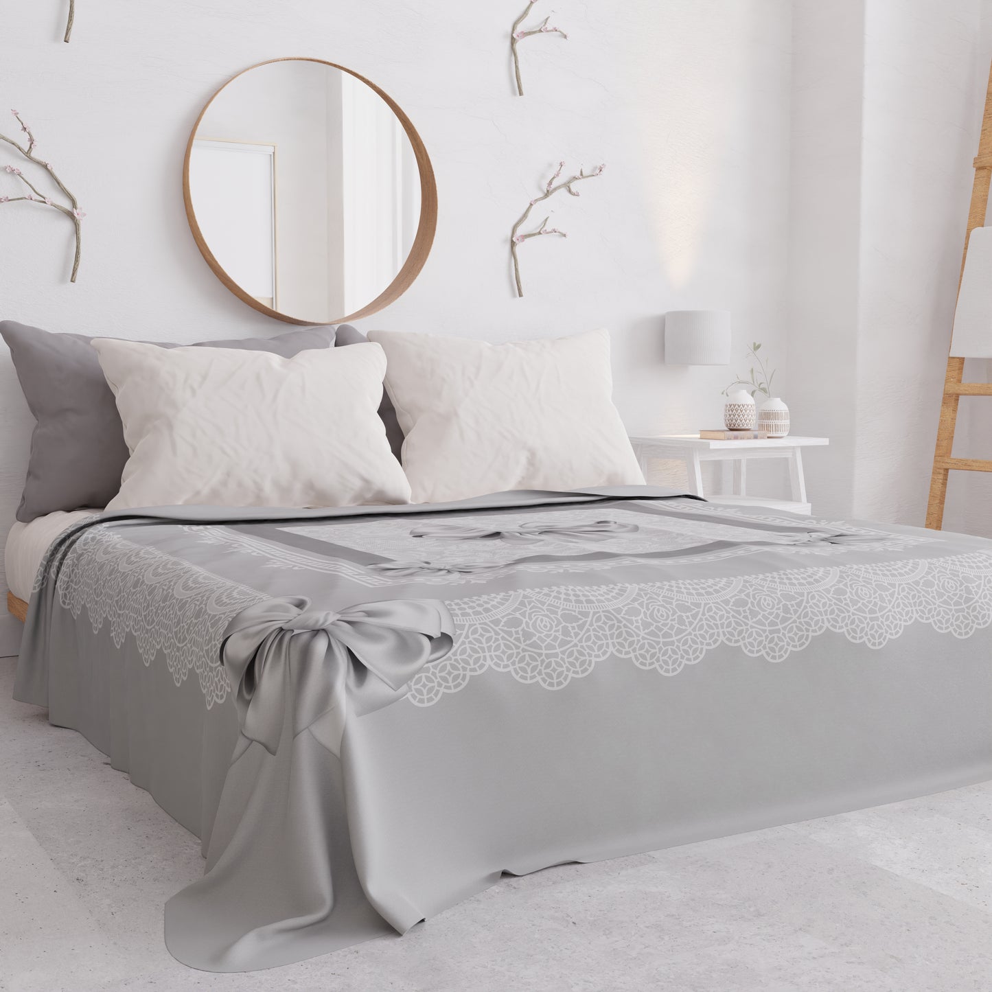 Copriletto Estivo, Coperta Leggera, Lenzuola Copriletto, Fiocco Grigio