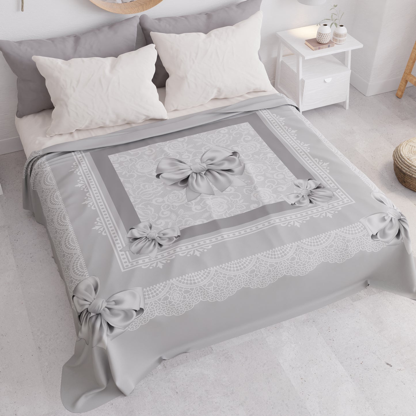 Copriletto Estivo, Coperta Leggera, Lenzuola Copriletto, Fiocco Grigio