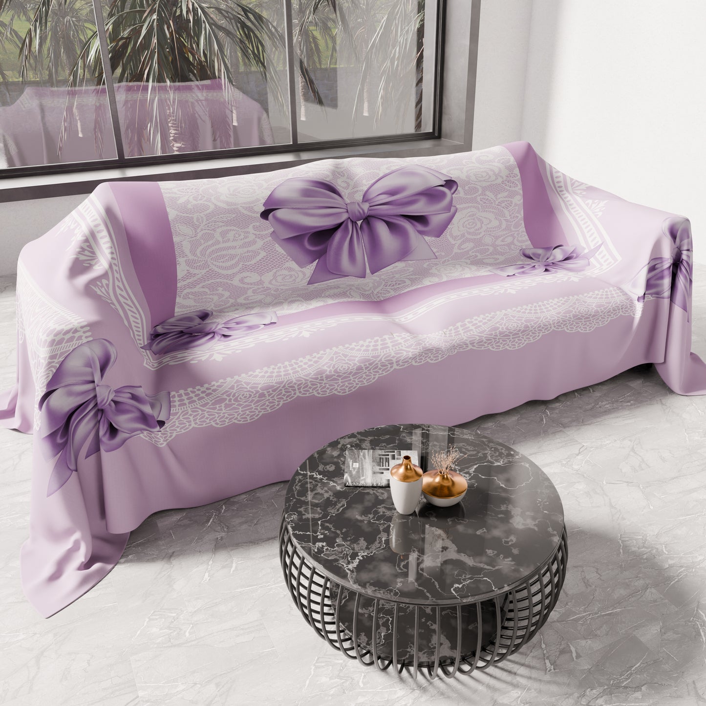 Plaid Décoratif Housse de Canapé, Couvre-lit, Protège-table et Tout-en-un en Microfibre | Motif Noeud Lilas