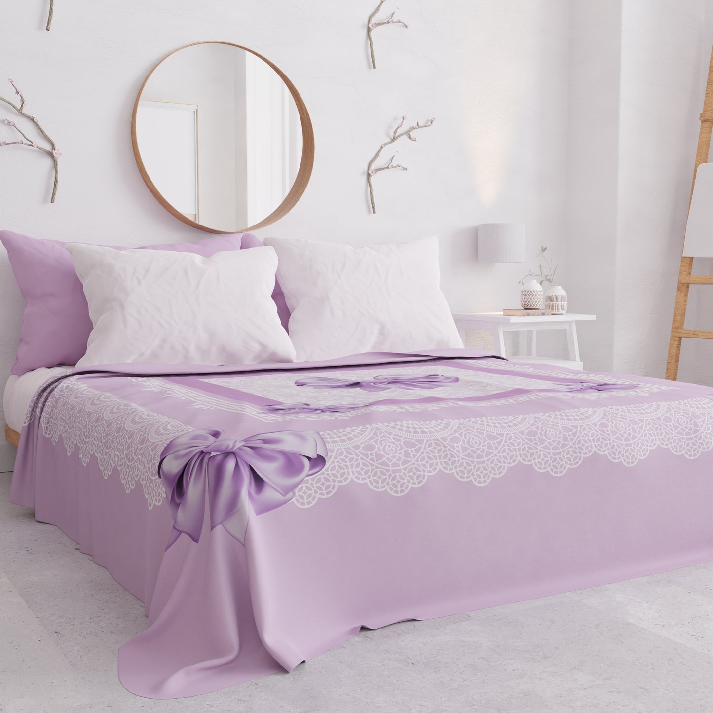 Copriletto Estivo, Coperta Leggera, Lenzuola Copriletto, Fiocco Lilla