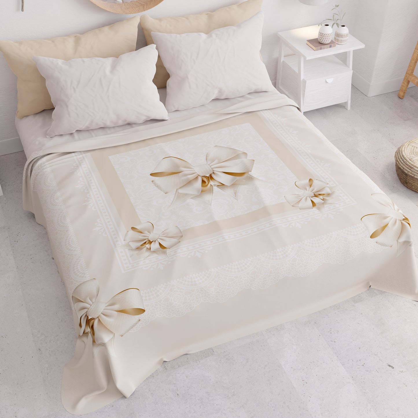 Couvre-lit d'été, couverture légère, draps couvre-lit, nœud beige