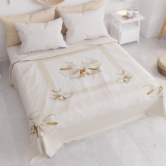 Copriletto Estivo, Coperta Leggera, Lenzuola Copriletto, Fiocco Beige