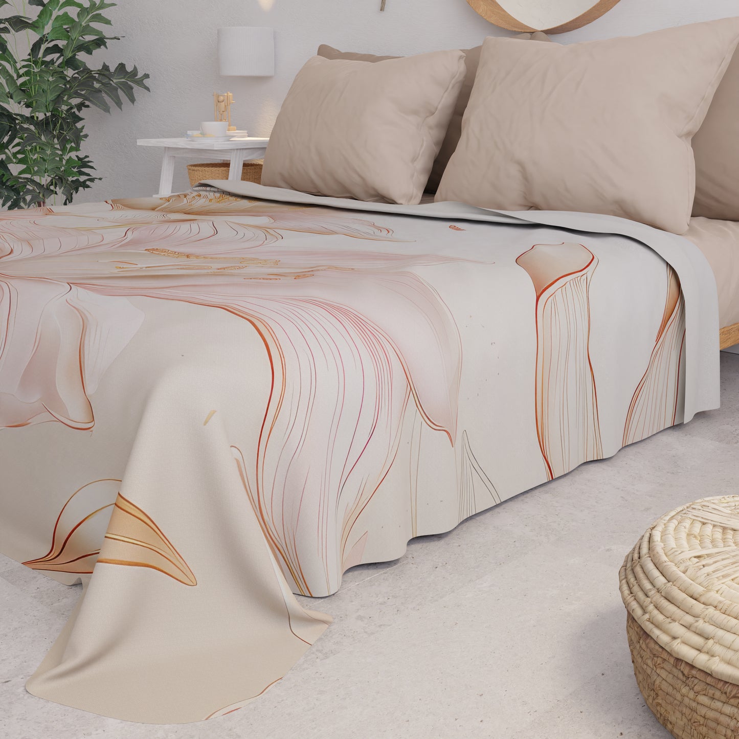 Lenzuolo copriletto estivo Giglio panna in ambiente camera da letto