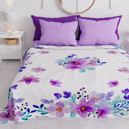 Copriletto Estivo, Coperta Leggera, Lenzuola Copriletto, Floreale Viola