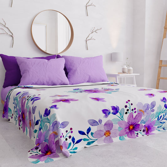 Copriletto Estivo, Coperta Leggera, Lenzuola Copriletto, Floreale Viola