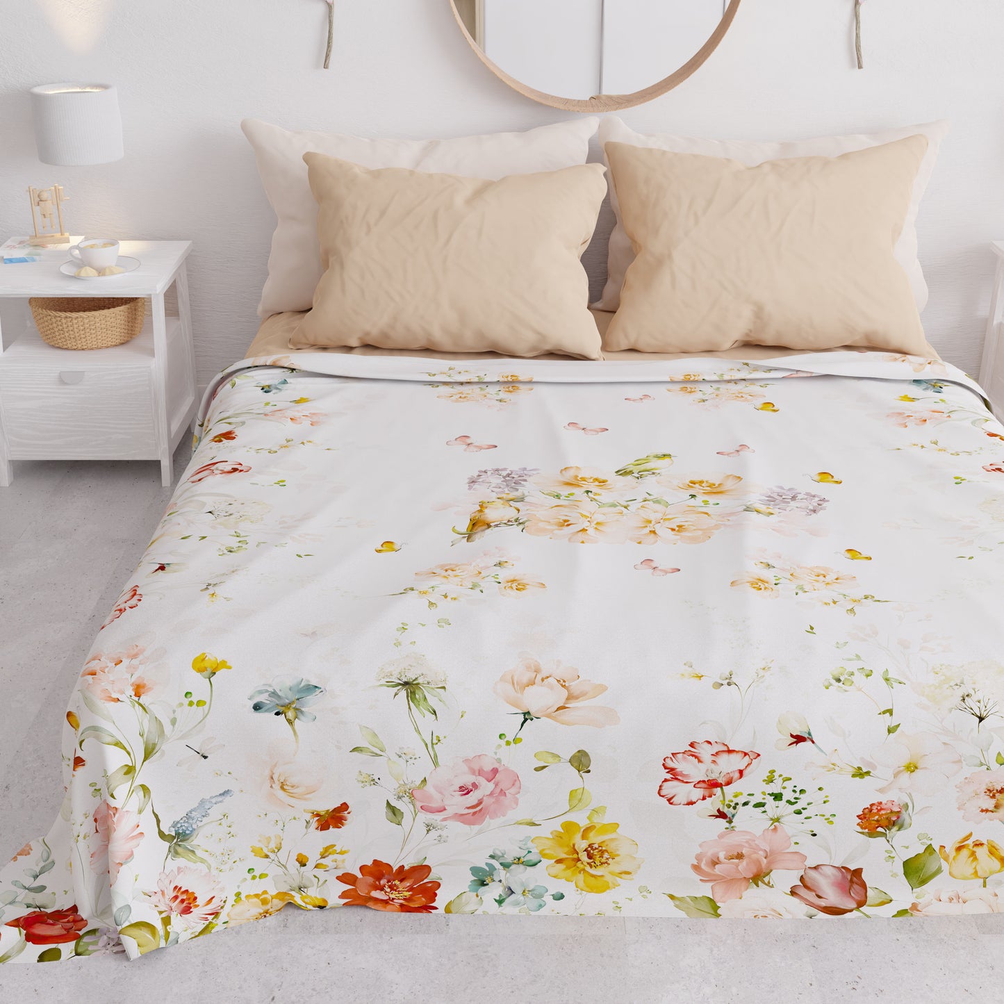 Copriletto Estivo, Coperta Leggera, Lenzuola Copriletto, Floreale Beige