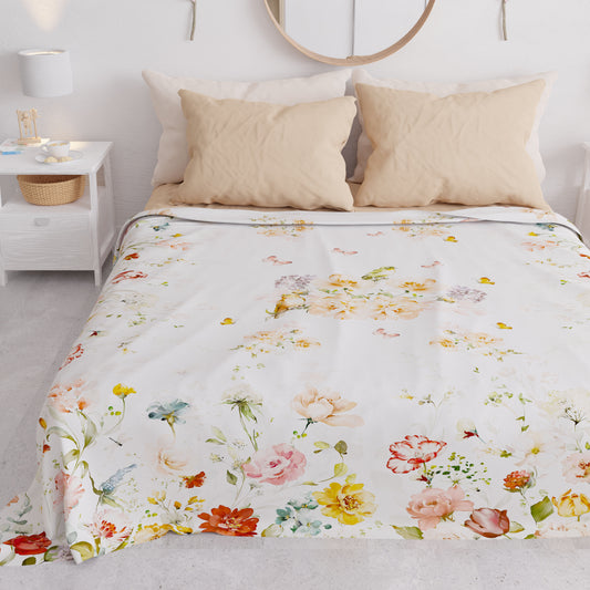 Copriletto Estivo, Coperta Leggera, Lenzuola Copriletto, Floreale Beige