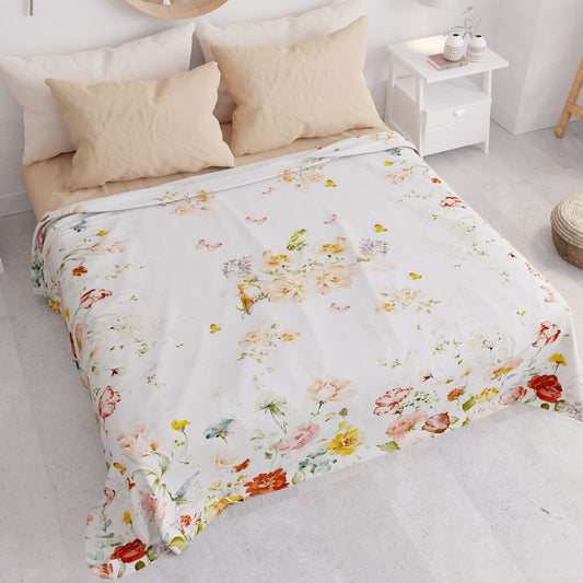 Copriletto Estivo, Coperta Leggera, Lenzuola Copriletto, Floreale Beige